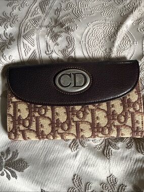 Authentic Dior Beige and Brown Monogram Continental Wallet with CD Logo